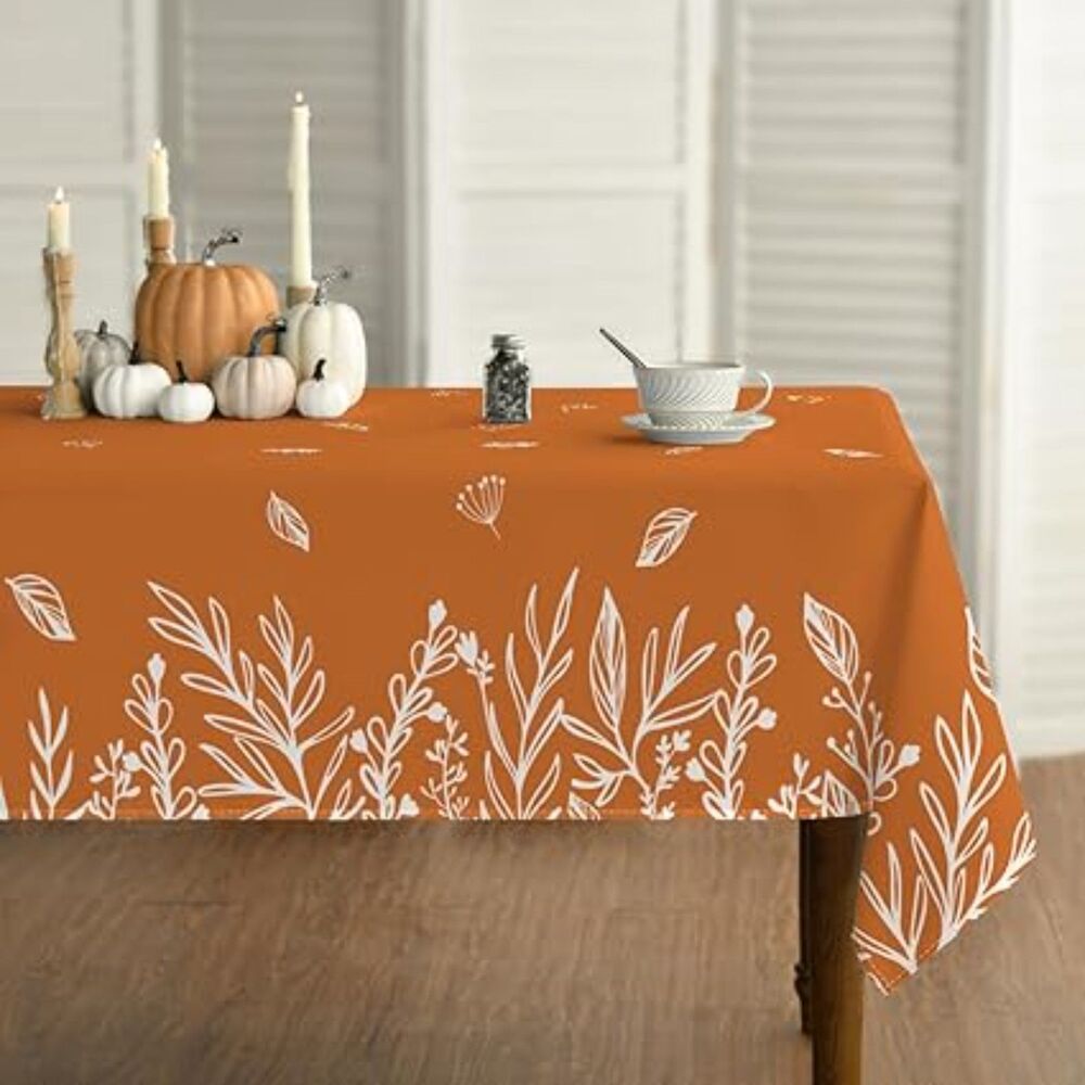 ablecloth 60x84 Inch Rectangular, Autumn Harvest Orange Table Cover, 9O-166H003